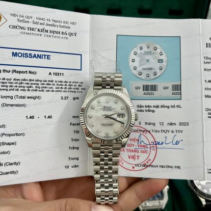 Rolex Rep 11 Watch DateJust Natural Mother of Pearl Dial With Moissanite Diamond Clean Factory 41mm