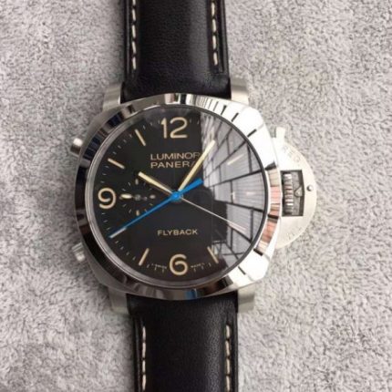 Replica Panerai XF PAM524 Fake Flyback Black Dial Leather Strap P.9100