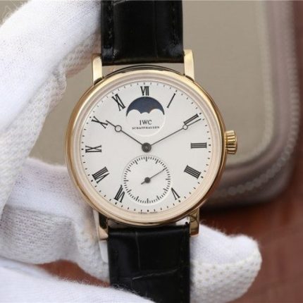 Replica IWC Vintage IW544803 White Dial YG Black Leather Strap