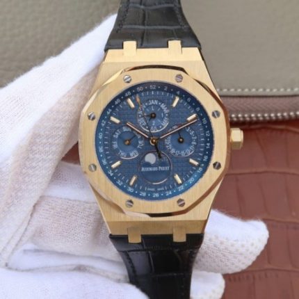 Replica Audemars Piguet JF Royal Oak 41mm 26574 YG Blue Dial Leather Strap A5134