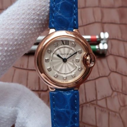 Replica Cartier Ballon Bleu 28mm Ladies RG White Dial Diamonds Markers Ronda Quartz