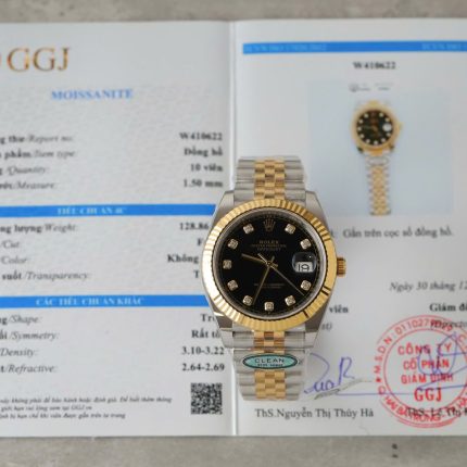 Rolex DateJust Replica Watches Black Dial Moissanite Diamonds Clean Factory 41mm