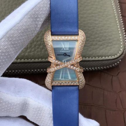 Replica Cartier High Jewelry Watches RG WJ306014 Blue Dial Blue Fabric Strap