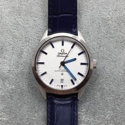 Replica Omega Globemaster Master Chronometer Blue White Dial Leather Strap