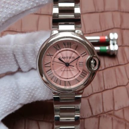 Replica Cartier Ballon Bleu 33mm SS Pink Textured Dial SS Bracelet SEIKO NH05A
