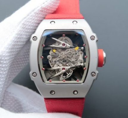 Replica Richard Mille RM027 SS Skeleton Dial Gray Inner Bezel Red Nylon Strap 6T51