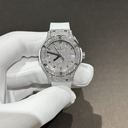 Hublot Classic Fusion Best Replica Watch White Full Moissanite Diamonds 33mm