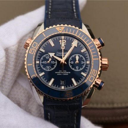 Replica Omega OMF Planet Ocean Master Chronometer SS/RG Blue Bezel Blue Dial Leather Strap A9901