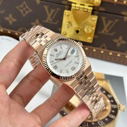 Rolex Land-Dweller 127235 Rose Gold Honeycomb Motif Dial Luxury Fake Watches 40mm