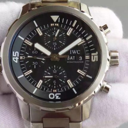 Replica IWC V6 Aquatimer Chrono IW376803 Black Dial SS Bracelet A7750