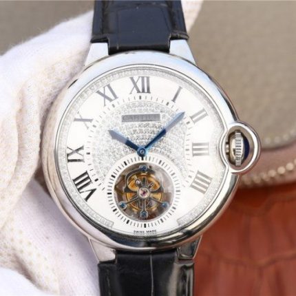 Replica Cartier Ballon Bleu de Cartier Tourbillon SS Leather Strap