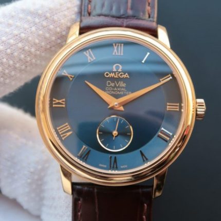 Replica Omega MKF De Ville 39mm RG Co-Axial Blue Dial Brown Leather A2202