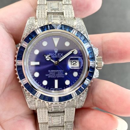 Rolex Submariner Diamond Pav?? Special-Blue Diamonds-full diamonds-40MM(1:1 replica)