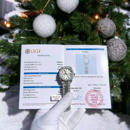 Rolex Fake Watch DateJust White Dial Custom Benzel Moissanite Diamonds 31mm