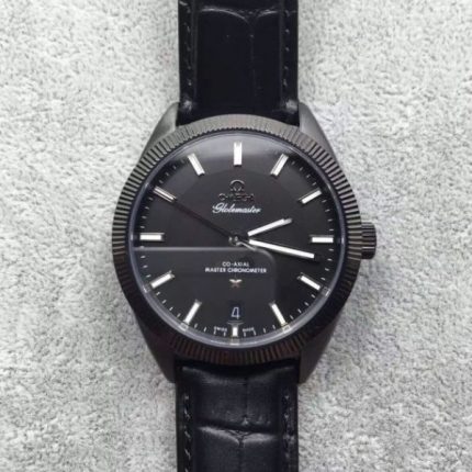 Replica Omega Globemaster Master DLC Black Dial Leather Strap A8900