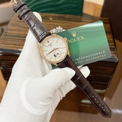 Rolex Cellini 50525 Replica Watch Rose Gold Brown Strap 39mm
