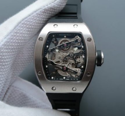 Replica Richard Mille RM038 SS Black Inner Bezel Skeleton Dial Black Rubber Strap Jap Quartz