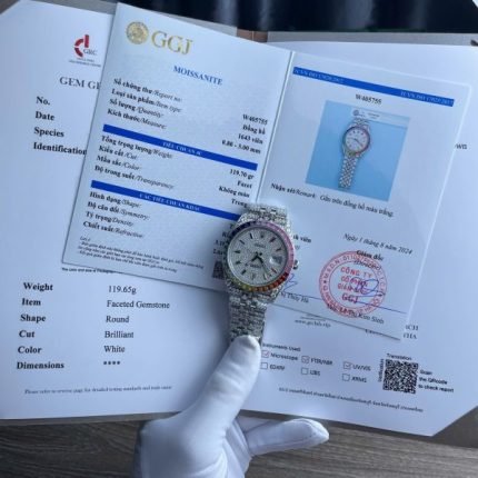 Rolex DateJust Replica Watch Full Moissanite Diamonds Hong Kong Dial Blue 41mm