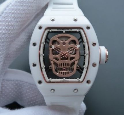 Replica Richard Mille RM052 White Ceramic Gold Skull Dial White Rubber Strap MIYOTA8215
