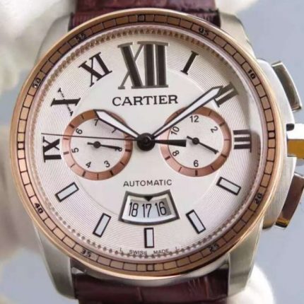 Replica Cartier JF Cartier Calibre de Cartier SS/RG Chronograph White Dial Miyota 9100