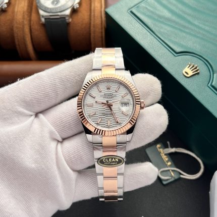 Rolex DateJust Silver Gold Dial Replica 1:1 Watch Demi Clean Factory 41mm
