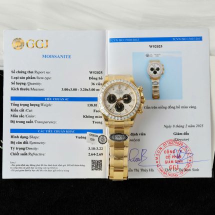 Rolex Daytona Meteorite Dial Copies Watch Gold Wrapped + Moisanite Baguette 40mm