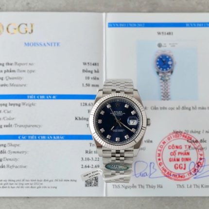 Rolex DateJust Knock Off Watches Blue Dial Moissanite Diamonds Clean Factory 41mm
