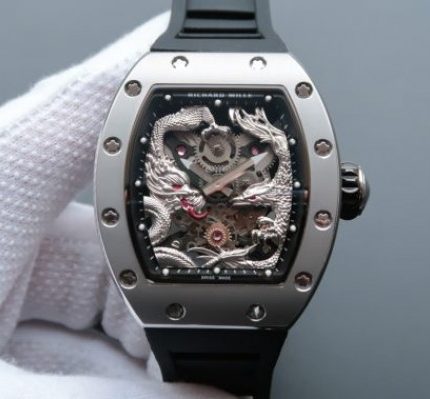 Replica Richard Mille RM057 Dragon Phoenix SS Case Silver Dragon Dial Black Rubber Strap