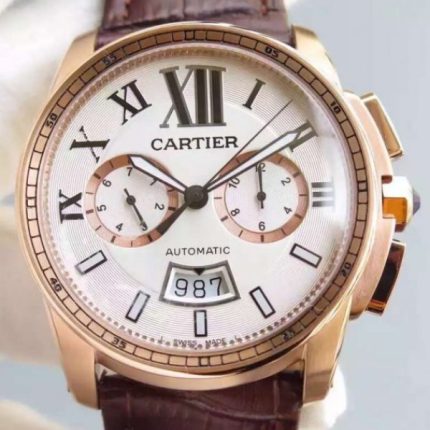 Replica Cartier JF Cartier Calibre de Cartier RG Chronograph White Dial Miyota 9100