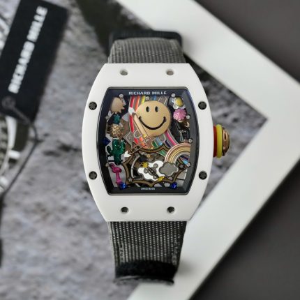 Richard Mille Best Copies Watch RM88 Smiley White Ceramic Fabic Nato Strap 42mm