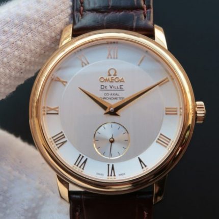 Replica Omega MKF De Ville 39mm RG Co-Axial White Dial Brown Leather A2202