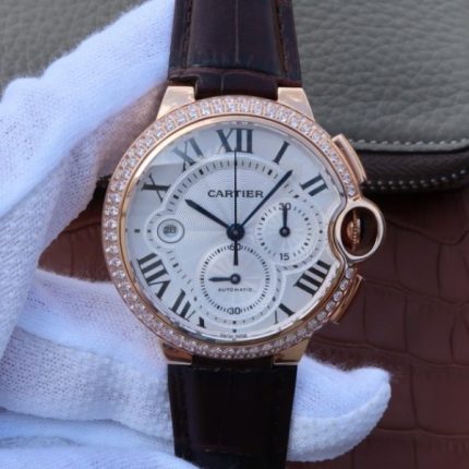 Replica Cartier Ballon Bleu De Cartier Chrono RG White Dial Diamonds Bezel A8101