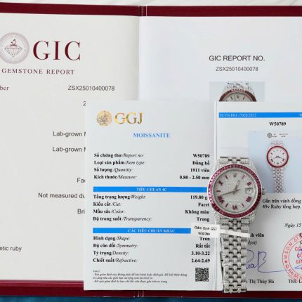 Rolex DateJust Copies Watches Ruby + Diamond Moissanite Custom 41mm