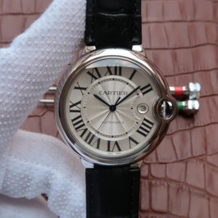 Replica Cartier JF Ballon Bleu 42mm White Textured Dial Black Leather Strap MIYOTA9015