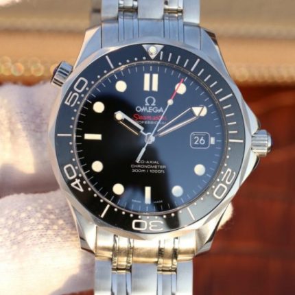 Replica Omega OMF Seamaster 300M Chronometer SS Black SS Bracelet A2824