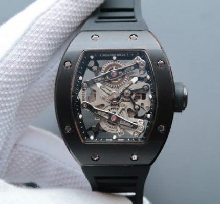 Replica Richard Mille RM038 PVD Black Inner Bezel Skeleton Dial Black Rubber Strap Jap Quartz