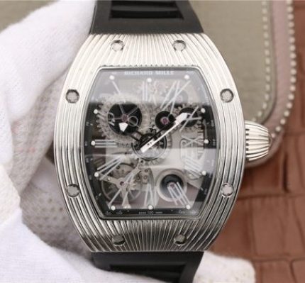 Replica Richard Mille RM018 Hommage a Boucheron SS Black Skeleton Dial Black Rubber Strap 6T51