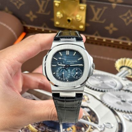 Patek Philippe Nautilus 5712 Copies Watches Blue Dial Leather Strap PPF Factory Version 3 40mm