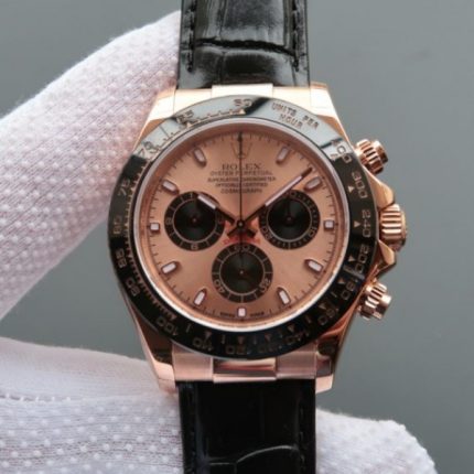 Replica Rolex Daytona 116515 N RG/Black Dial Black Leather Strap A7750