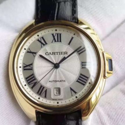 Replica Cartier Cle de Cartier YG White Textured Dial Leather Strap MIYOTA9015