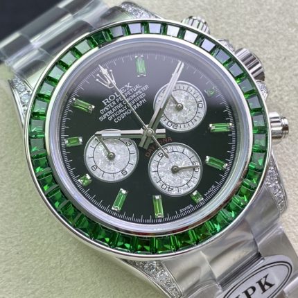 Rolex Daytona-Modified full green diamond-white gold color(1:1 replica)