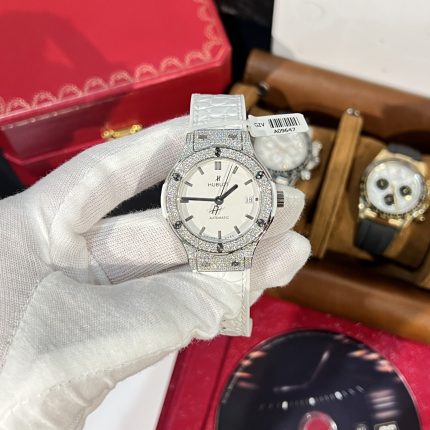 Hublot Replica 11 Watch Classic Fusion Titanium White Dial Full Moissanite Case 38mm