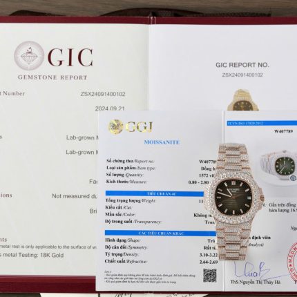 Patek Philippe Nautilus 5711 Replica Watch Gold Wrapped + Moissanite Diamonds Hong Kong Custom 40mm