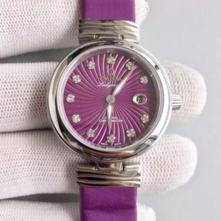 Replica Omega De Ville Lady SS Purple Dial Leather Strap A8520
