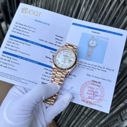 Rolex Best Fake Watch Day-Date Mother Of Pearl Dial Moissanite Gold Wrapped GM Factory 40mm