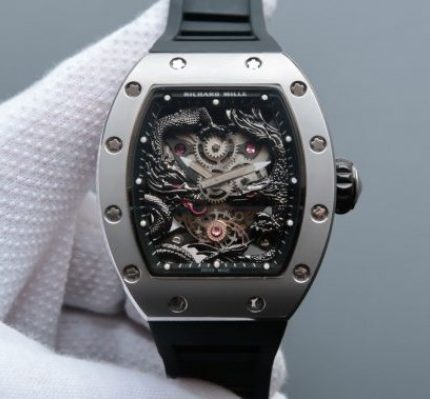 Replica Richard Mille RM057 Dragon Phoenix SS Case Black Dragon Dial Black Rubber Strap