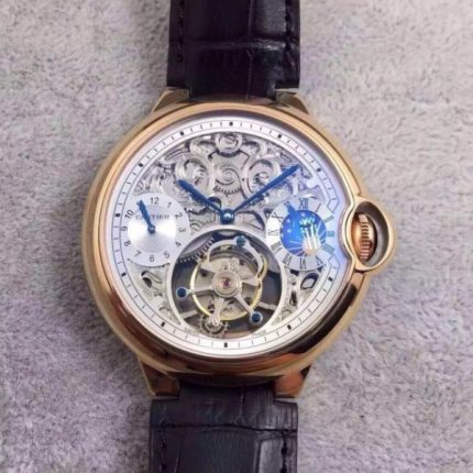 Replica Cartier Ballon Bleu Skeleton Tourbillon RG White Dial