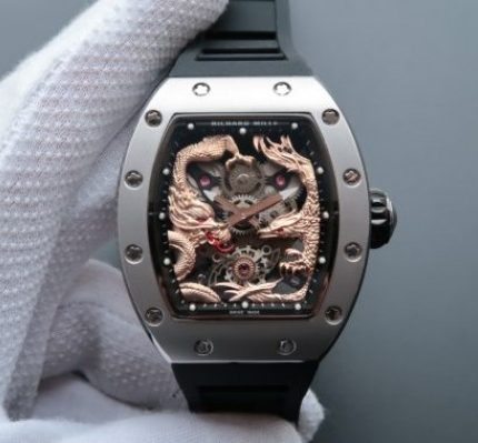 Replica Richard Mille RM057 Dragon Phoenix SS Case RG Dragon Dial Black Rubber Strap