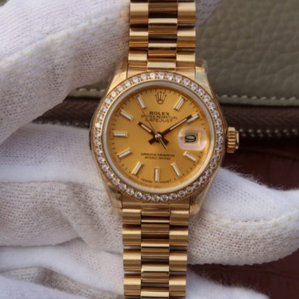 Replica Rolex DateJust 31mm Diamonds Bezel RG Case RG Gold Dial A2235
