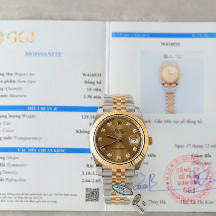 Rolex DateJust Copies Watches Yellow Champagne Dial Moissanite Diamonds Clean Factory 41mm